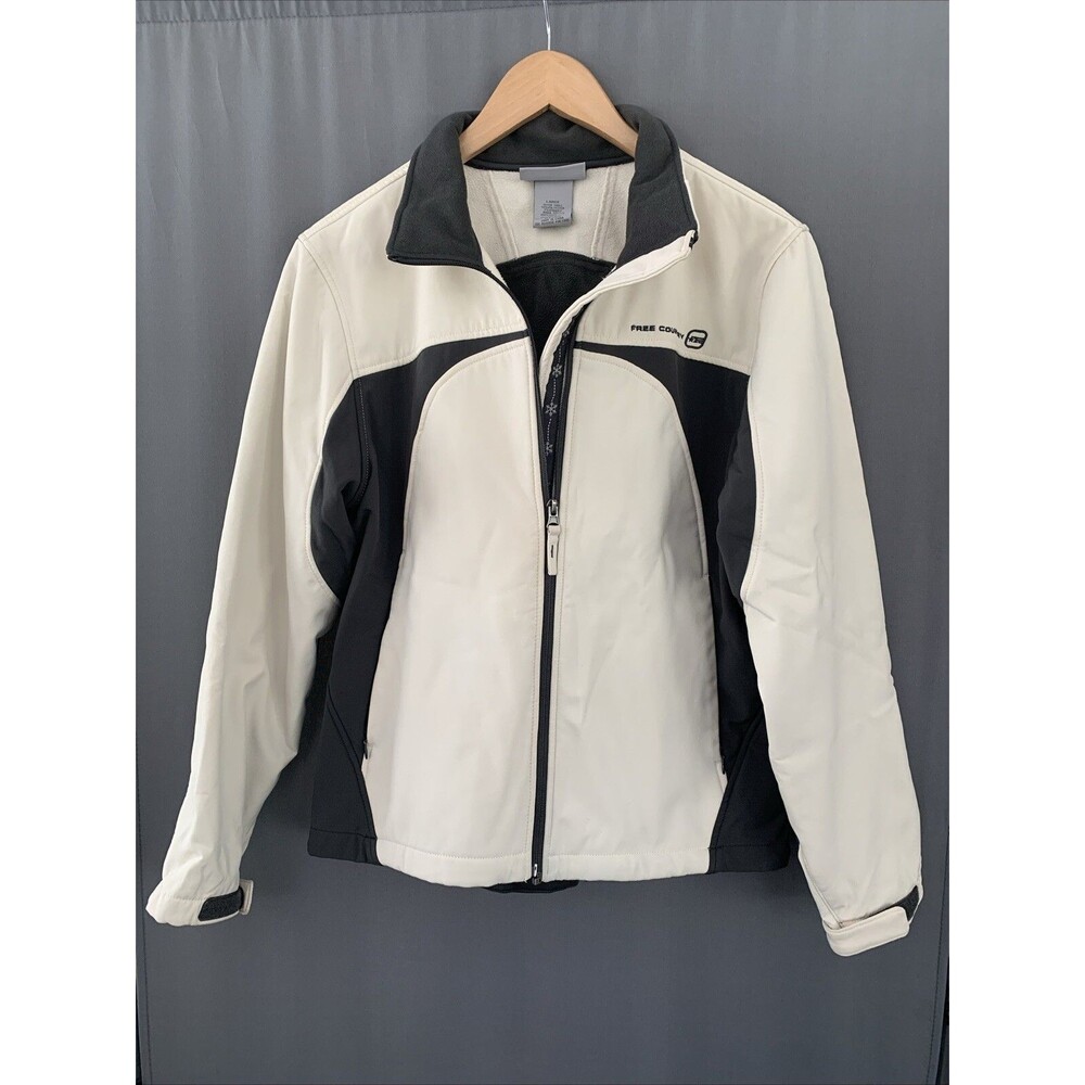 Free Country Fleece Lined Soft Shell Jacket Large Ivory Gray Cold Weather Snow